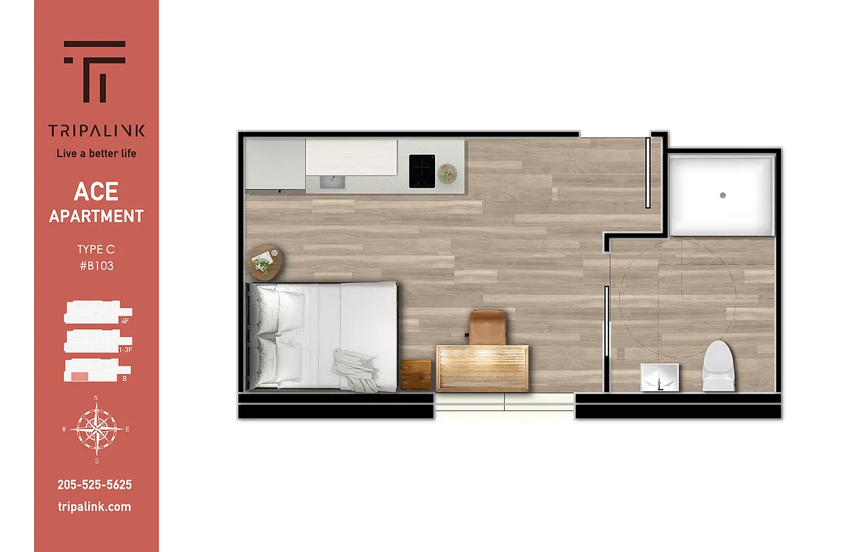 Floor plan Studio - 227 sqft