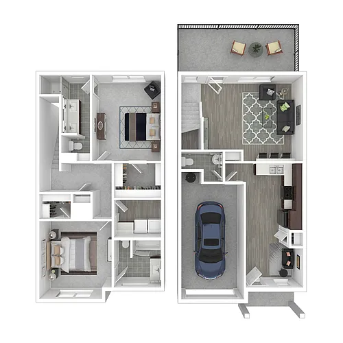 Floor plan Plan B 2 Bed + Flex, 2.5 Bath