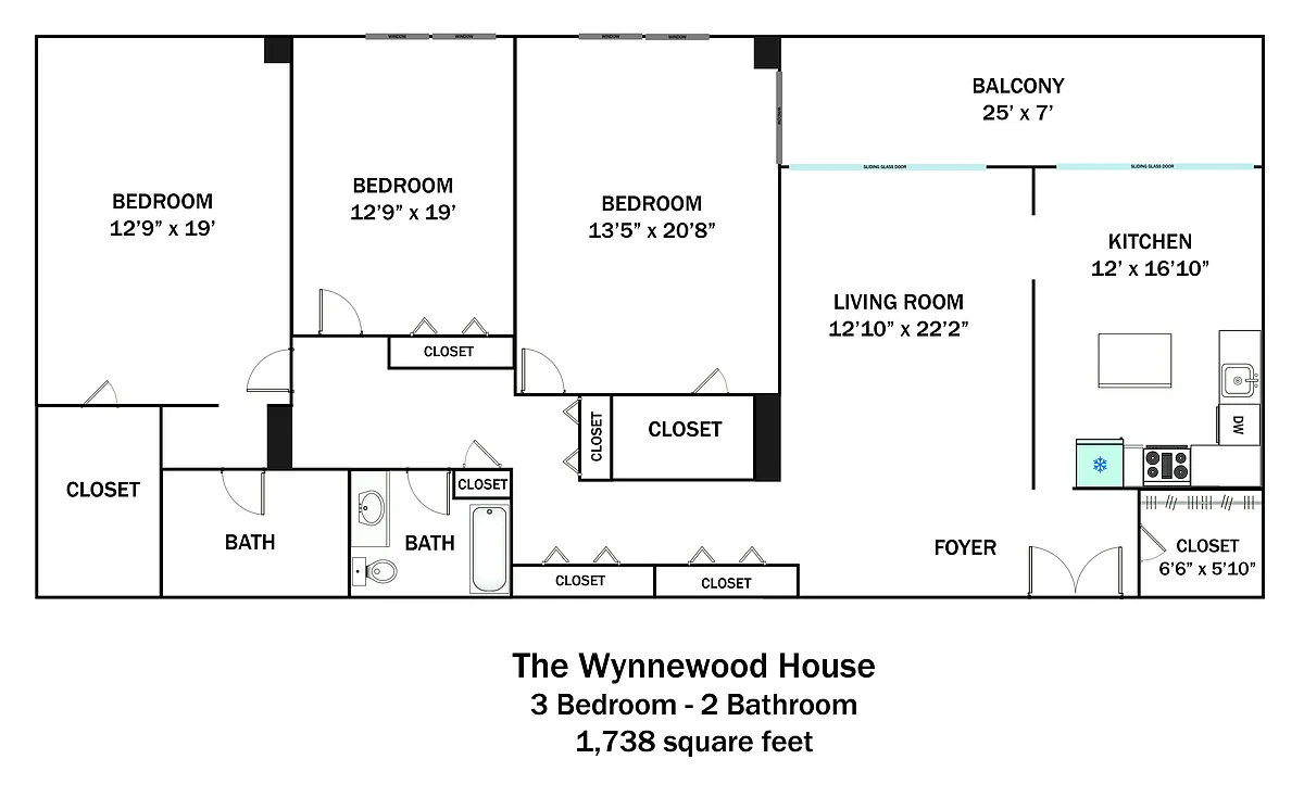 Floor plan 3 Bedroom 2 Bath