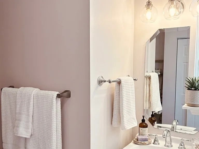 Guest bathroom, single sink.