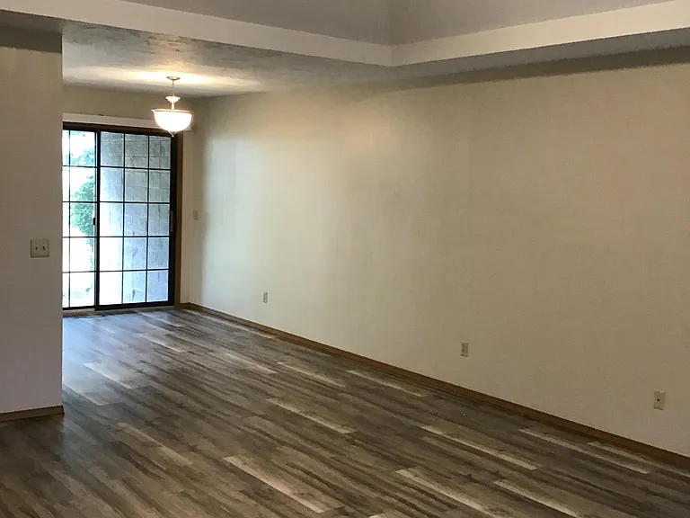 View from front door of open family room/ dining area.