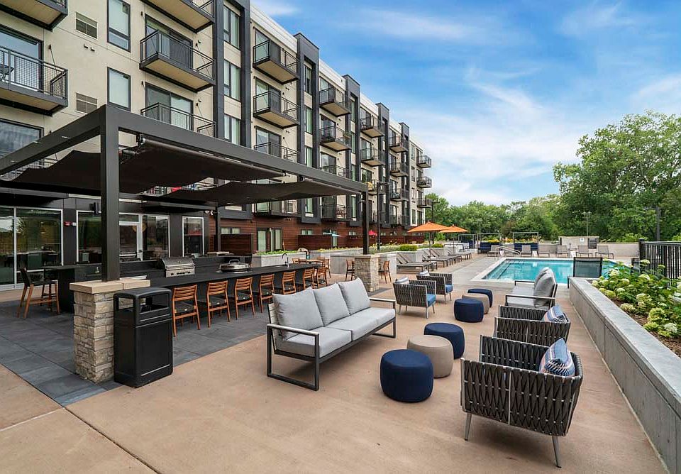 Outdoor lounge spaces offer a stylish place to unwind or gather with friends.