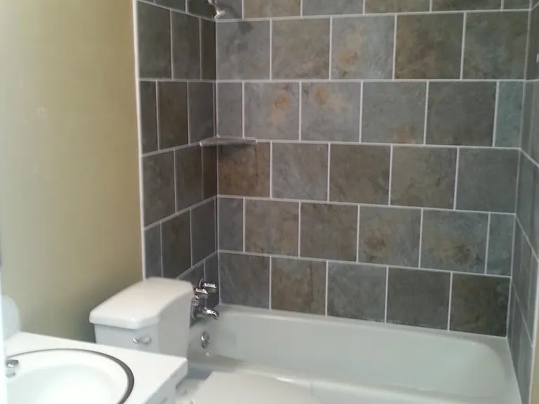 Hall bathroom with new tile and paint.