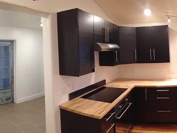 All electric kitchen - with an induction cooktop. Dishwasher with matching cabinet face