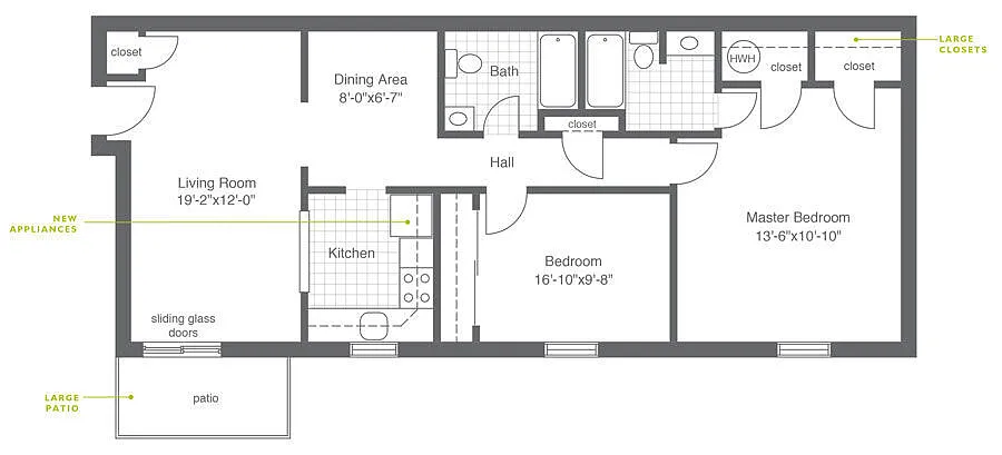 Floor plan 2 Bed | 2 Bath