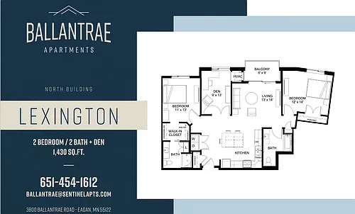 Floor plan Lexington - 2 BR + Den New Construction
