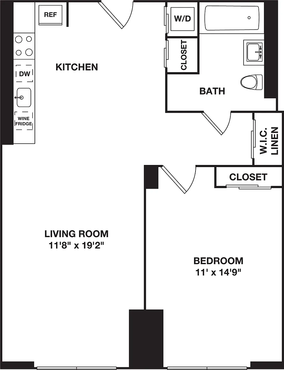 Floor plan One Bedroom 9G