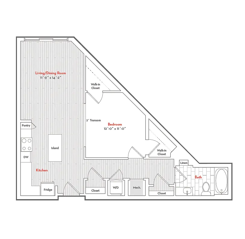 Floor plan 1 Bed 1 Bath-D1M