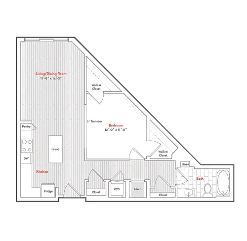 Floor plan 1 Bed 1 Bath-D1M