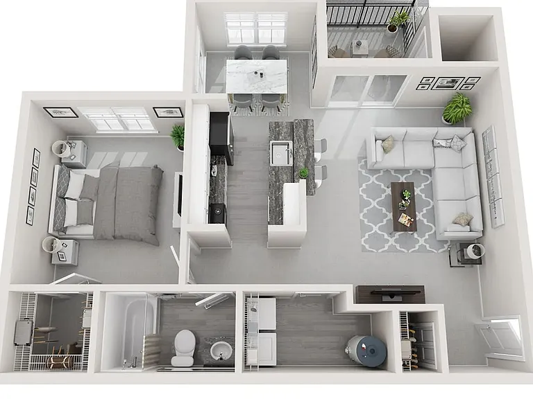 A floor plan for Baybreeze, two bed one bath.