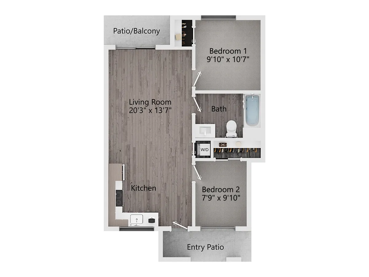 Floor plan 2 Bedroom, 1 Bath A
