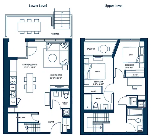 Floor plan Two Bedroom Townhome 2 Bed 2 Bath