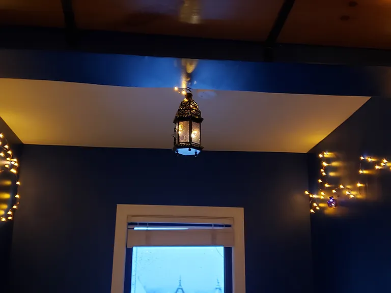 Custom LED art lighting by owner in bedroom.