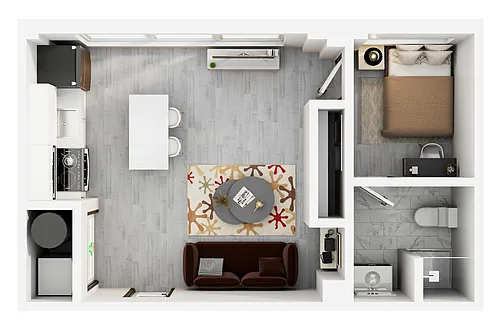 Floor plan Sky Eleven 1BR 1BA Woodruff