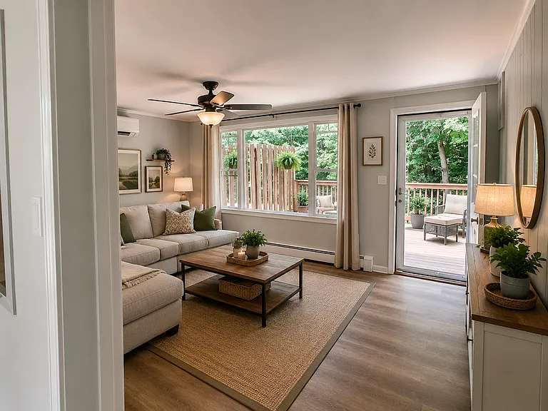 Living room & deck (AI staged)
