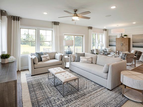 Spacious gathering room with large windows