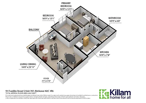 Floor plan Two Bedroom 2 Bed 1 Bath