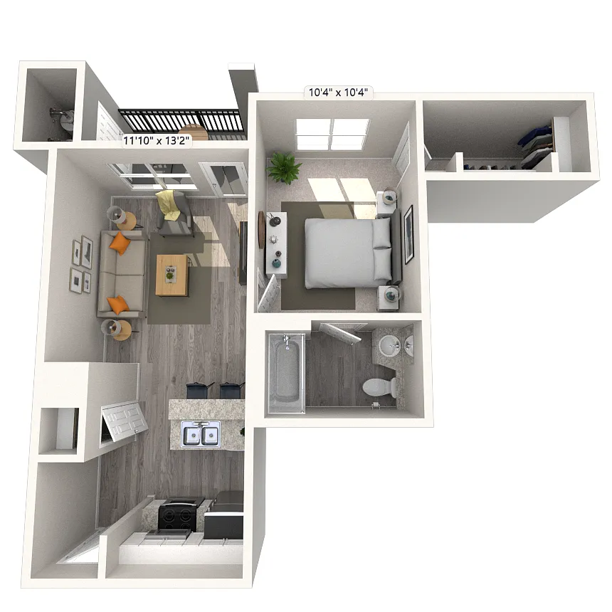 Floor plan Traditional 1x1 545-550 SF