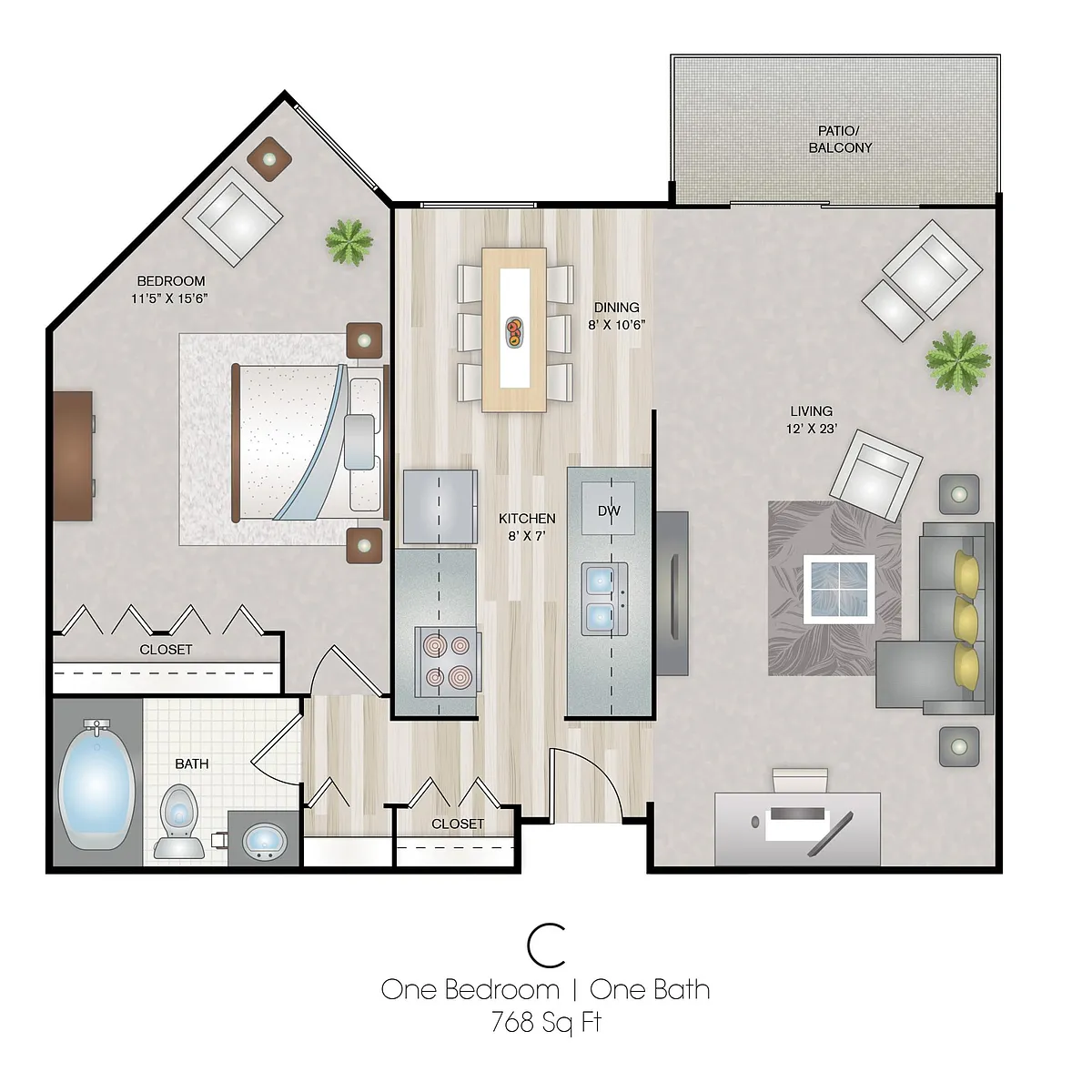 Floor plan 1 Bedroom C