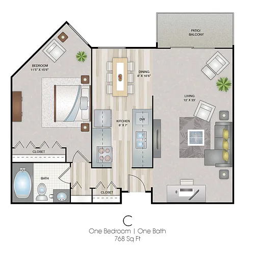 Floor plan 1 Bedroom C