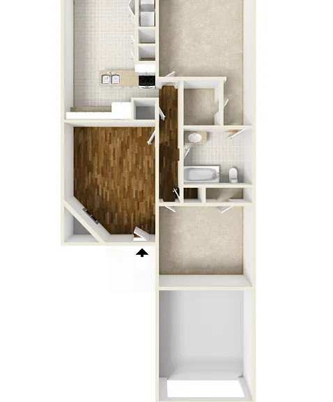 2 Bed 1 Bath Floorplan Diagram