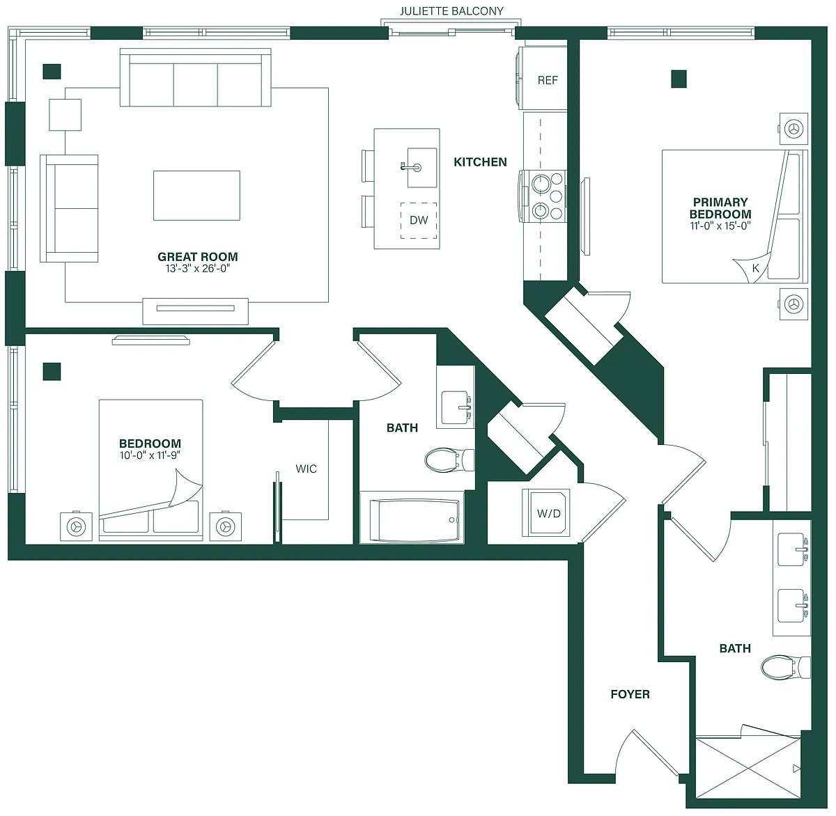Floor plan 2 Bed/2 Bath-2H