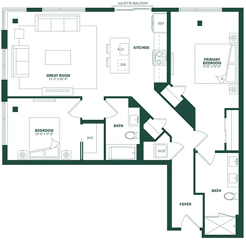 Floor plan 2 Bed/2 Bath-2H