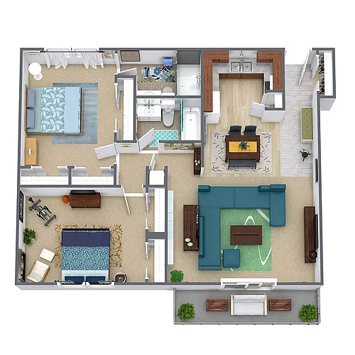 Floor plan 2 Bed/2 Bath - Updated