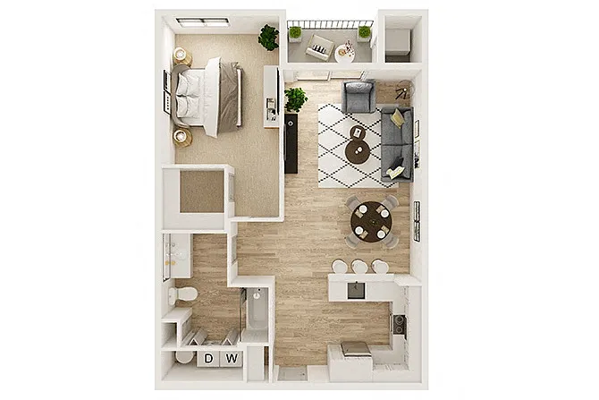 Floor plan One Bed One Bath 1A