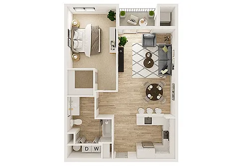 Floor plan One Bed One Bath 1A