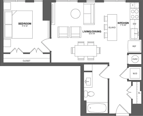 Floor plan 1 Bed/1 Bath-A15