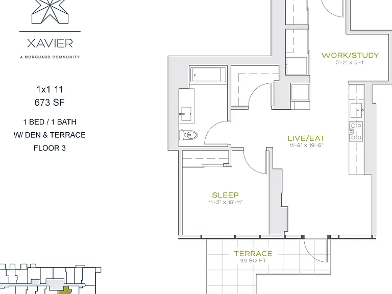1x1 11 w/ Den & Terrace 1x1 11 w/ Den & Terrace