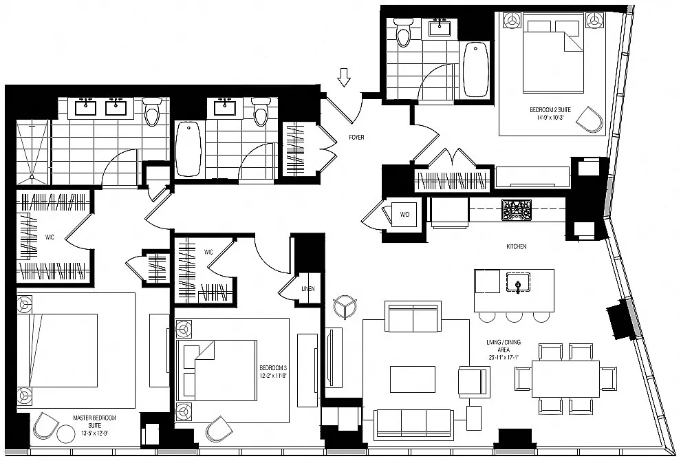 Floor plan 800 Park 3 Bed/3 Bath-C1