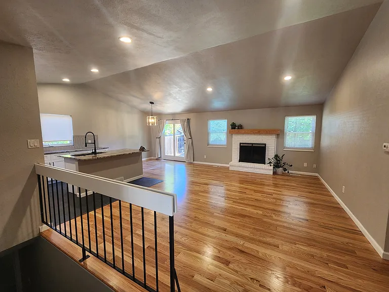 Large open floor plan with vaulted ceilings.