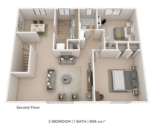 Floor plan Two Bedroom- 806 sqft