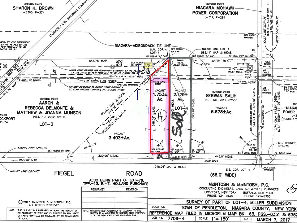 Survey of land. Marked in red