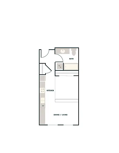Floor plan Studio, 1 Bath - West Apt B