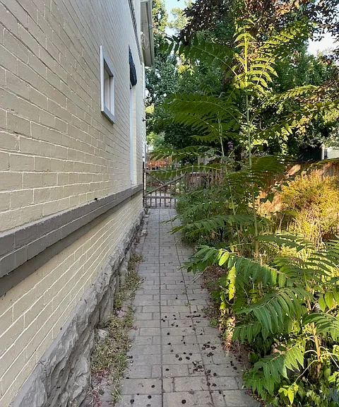 Side of home with walkway to back of home.