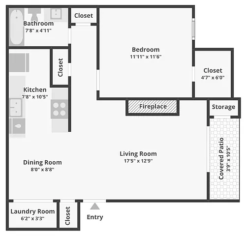 Floor plan A1P Partially Renovated 1 Bed / 1 Bath