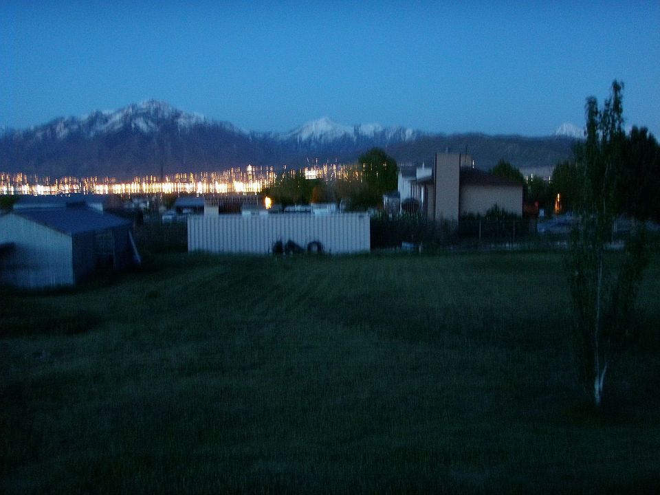 Evening view of barn from deck
