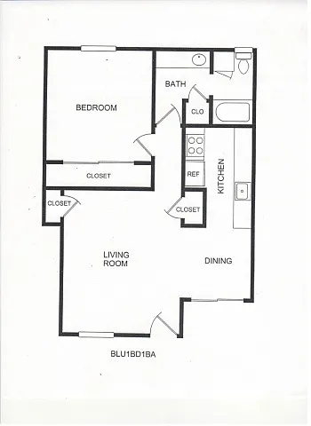 Floor plan 1-Bedroom, 1-Bathroom