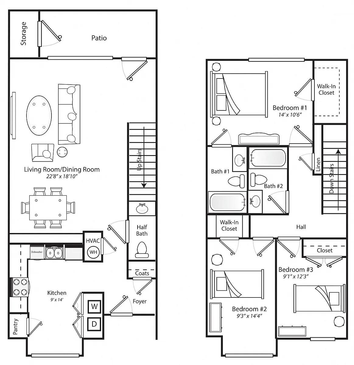 Floor plan Three Bedroom Two and a Half Bathroom (Phase II)