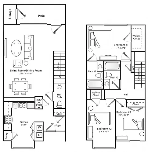 Floor plan Three Bedroom Two and a Half Bathroom (Phase II)