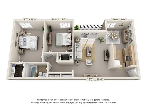 Floor plan 2 Bedroom, 1 Bath 900