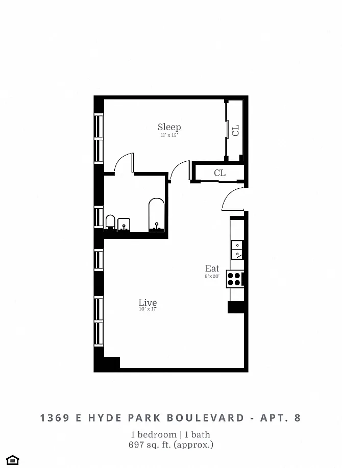 Floor plan 1 Bed | 1 Bath (B4) ADA