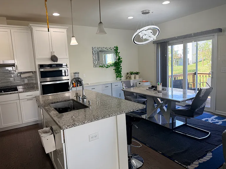 Dining area with chandelier