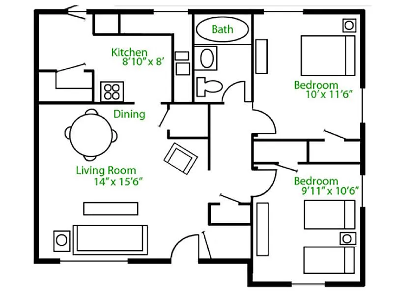 Floor plan 2 Bedroom 1 Bathroom
