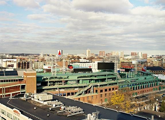 View from the roof/pool deck looking north into historic Fenway Park in the heart of Boston