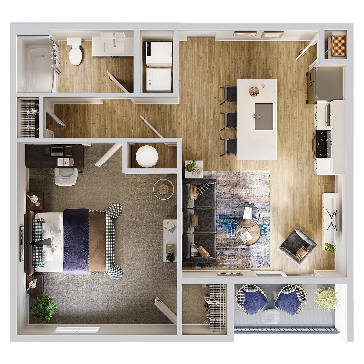 Floor plan 1 Bed 1 Bath - 747 SF