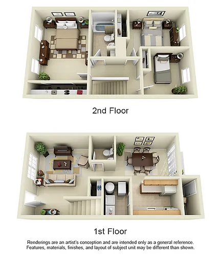 Floor plan Large Three Bedroom One and Half Bathroom Townhome